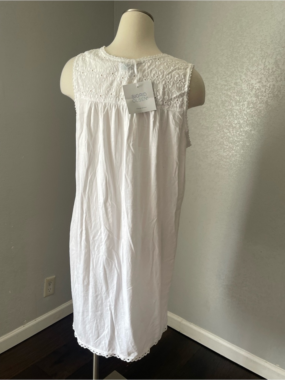 Sigrid Olsen White Eyelet Trim Cotton Chemise Slip - Picture 4 of 7